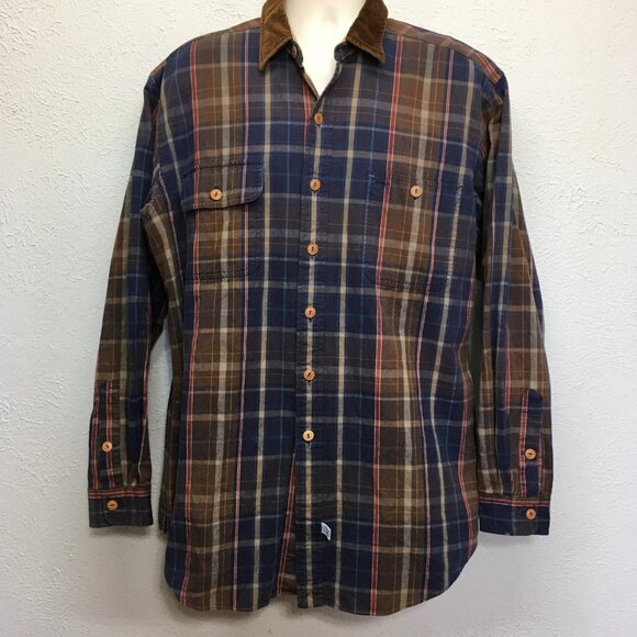 Vintage Polo Ralph Lauren Shirt Mens XL Plaid Heavy Canvas Button Up Corduroy Co - Picture 1 of 7